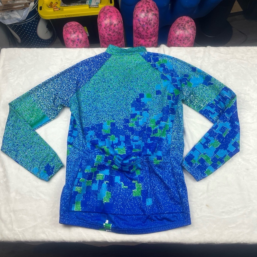 Santini Cycling Full-Zip Jacket & Shirt L Blue Green Pixelated Set Made in Italy - Picture 7 of 16